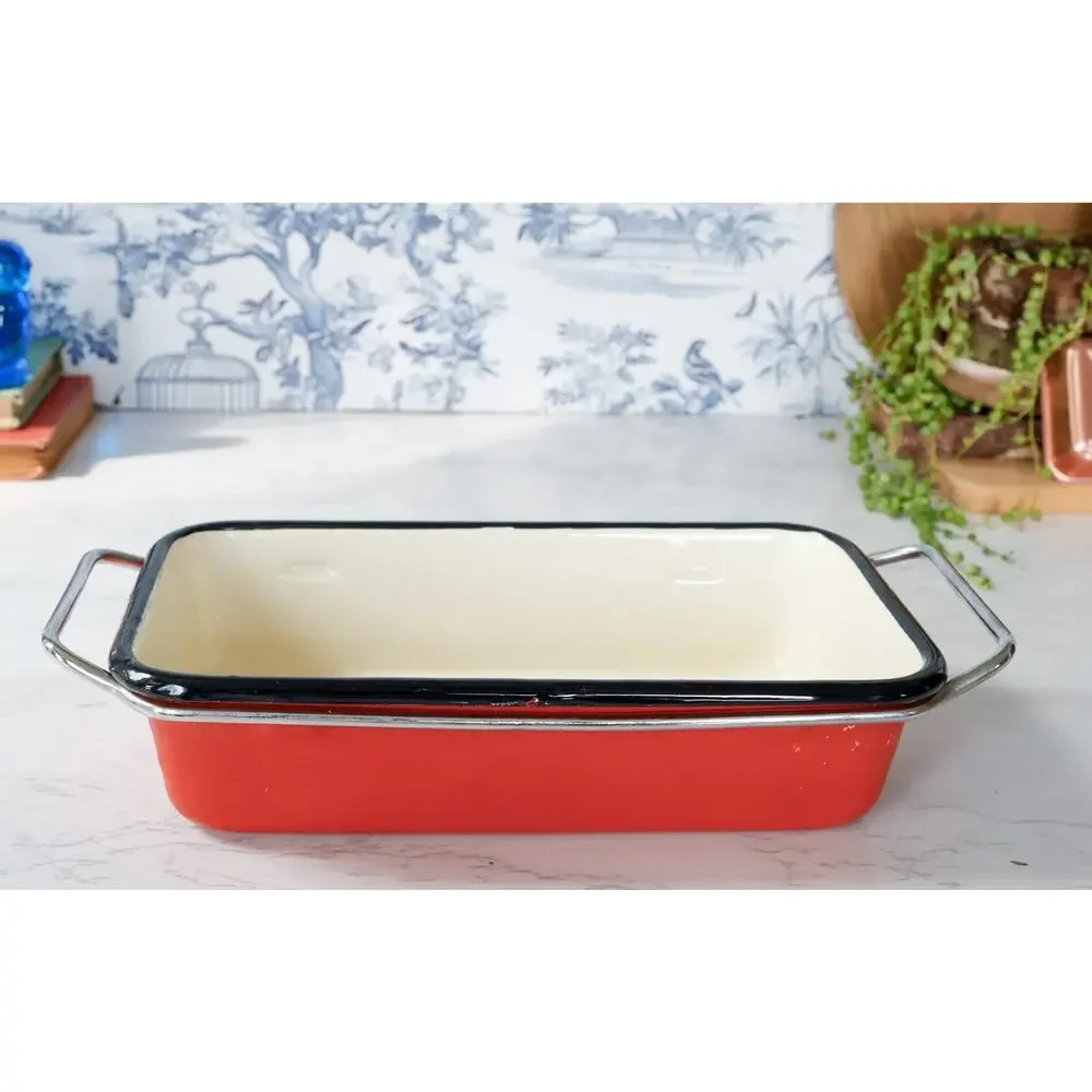 VTG National Silver Co Bakers Ware Enamel Pan Casserole MCM Retro Cottage Farm
